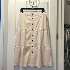 Ann Taylor Cream Button-Front Midi Skirt